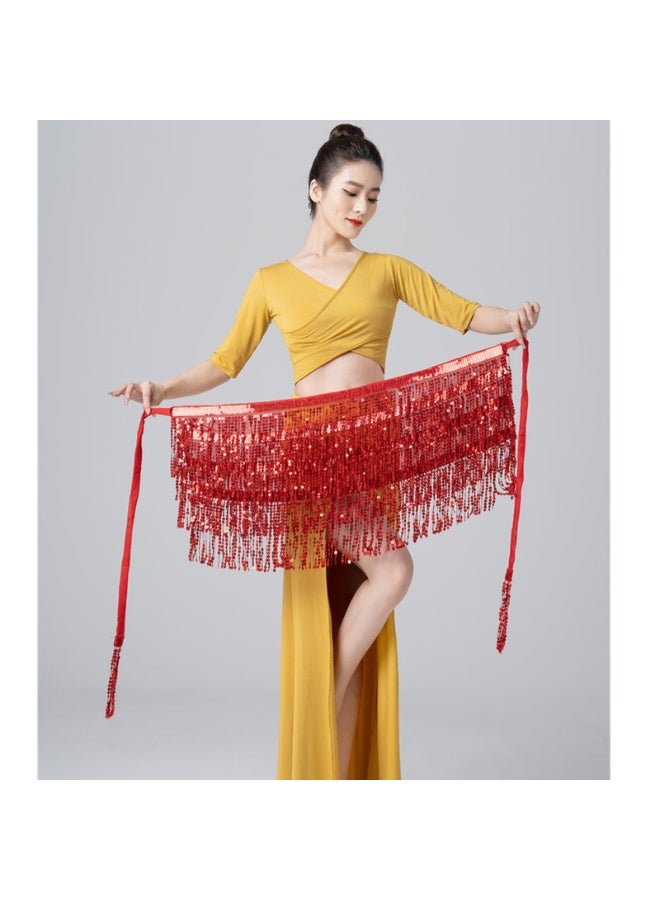 Women Sequin Skirt Sparkle Skirt Belly Dance Hip Scarf Tassel Skirts Party Costume - Image 3