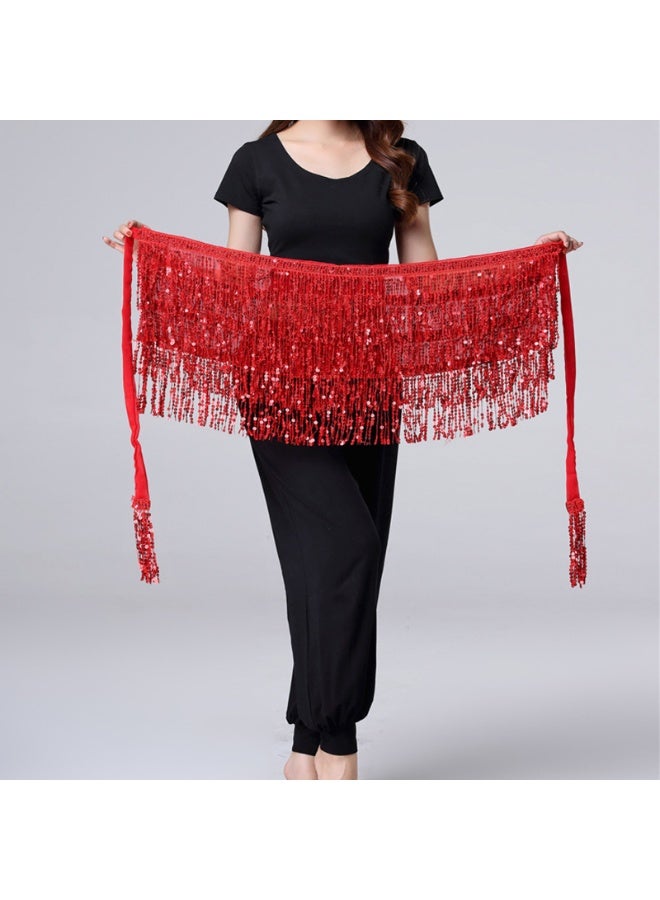 Women Sequin Skirt Sparkle Skirt Belly Dance Hip Scarf Tassel Skirts Party Costume - Image 2