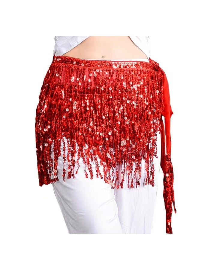 Women Sequin Skirt Sparkle Skirt Belly Dance Hip Scarf Tassel Skirts Party Costume - Image 4