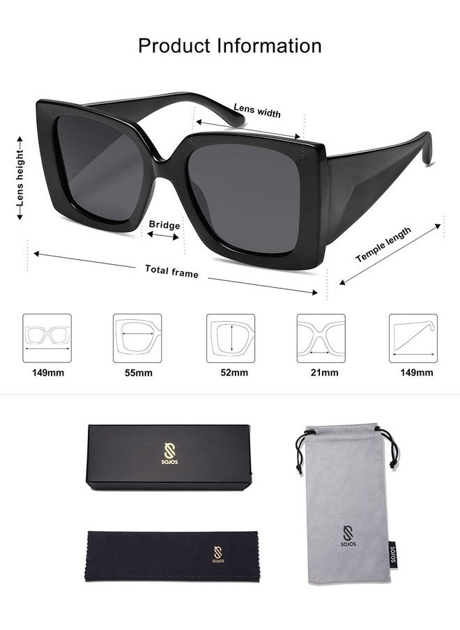 Sojos Retro Square Polarized Womens Sunglasses Trendy Oversized Large Women'S Uv Protection Big Shades Sj2224 Black Grey Lens  - Image 5
