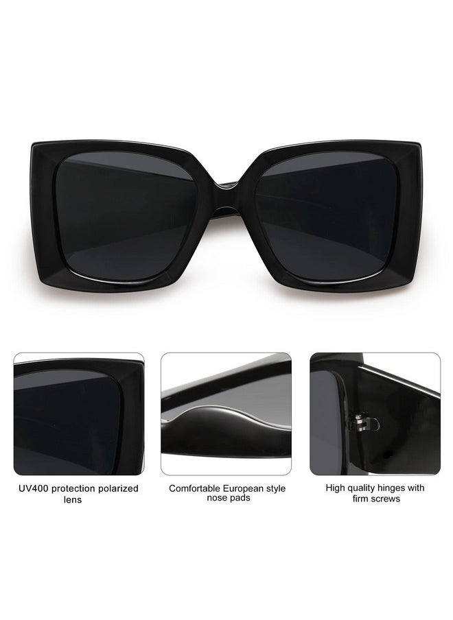Sojos Retro Square Polarized Womens Sunglasses Trendy Oversized Large Women'S Uv Protection Big Shades Sj2224 Black Grey Lens  - Image 4