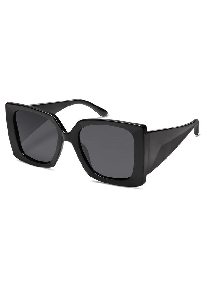 Sojos Retro Square Polarized Womens Sunglasses Trendy Oversized Large Women'S Uv Protection Big Shades Sj2224 Black Grey Lens  - Image 3