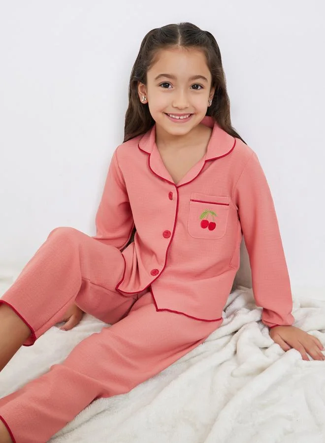 Take Two Take Two Girls Rust Pocket Detail Shirt and Pyjama Set