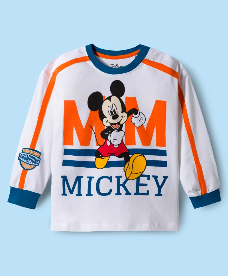 Babyhug Disney Babyhug Disney Single Jersey Knit Sweatshirt & Track Pant Set with Front & Back Mickey Mouse Graphics - White & Orange