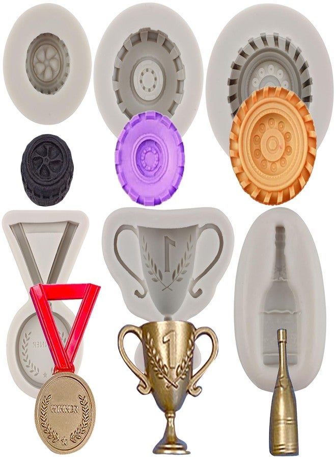 Sijiangmold Race Car Silicone Molds 3D Round Tire Fondant Mold Truck Wheel Silicone Mold For Cupcake Topper Cake Decorating Chocolate Candy Craft Gum Paste Set Of 6 - Image 1
