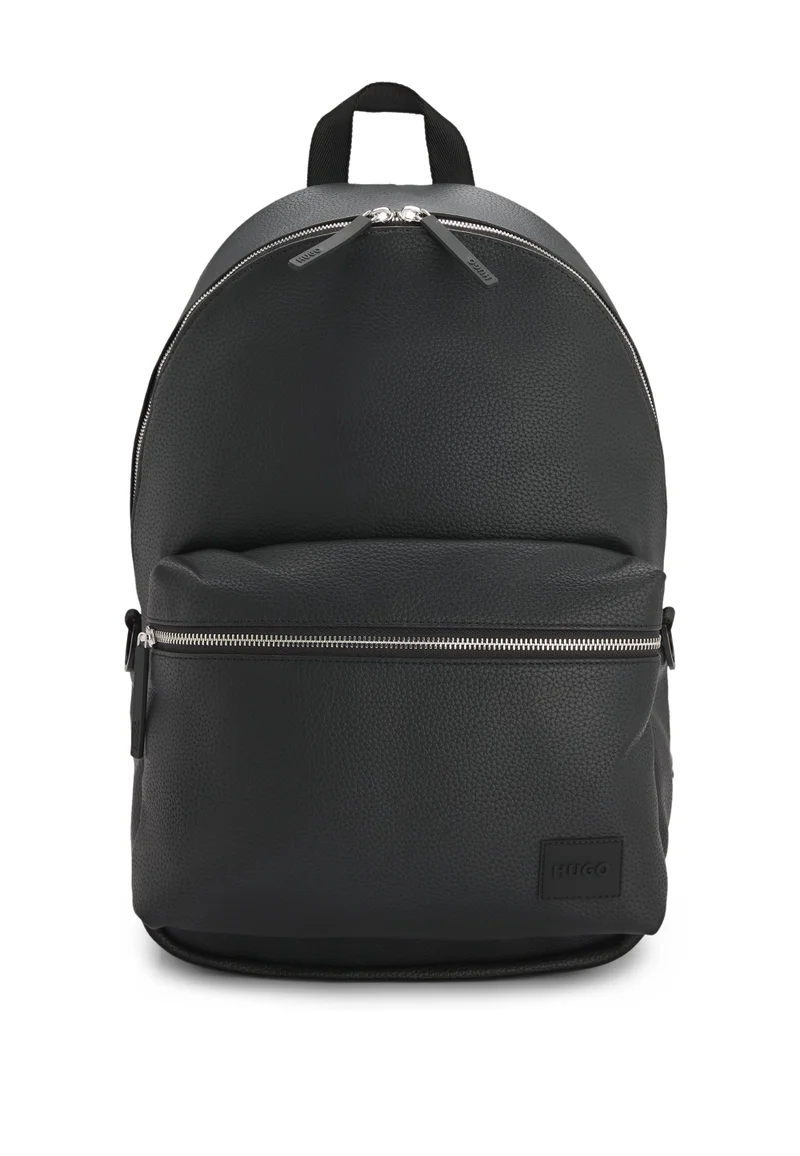 Zipped backpack with rubber logo patch