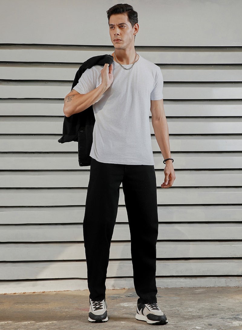 HIGH STAR Men's Black Straight Fit Clean Look Cotton Jeans  - Image 1