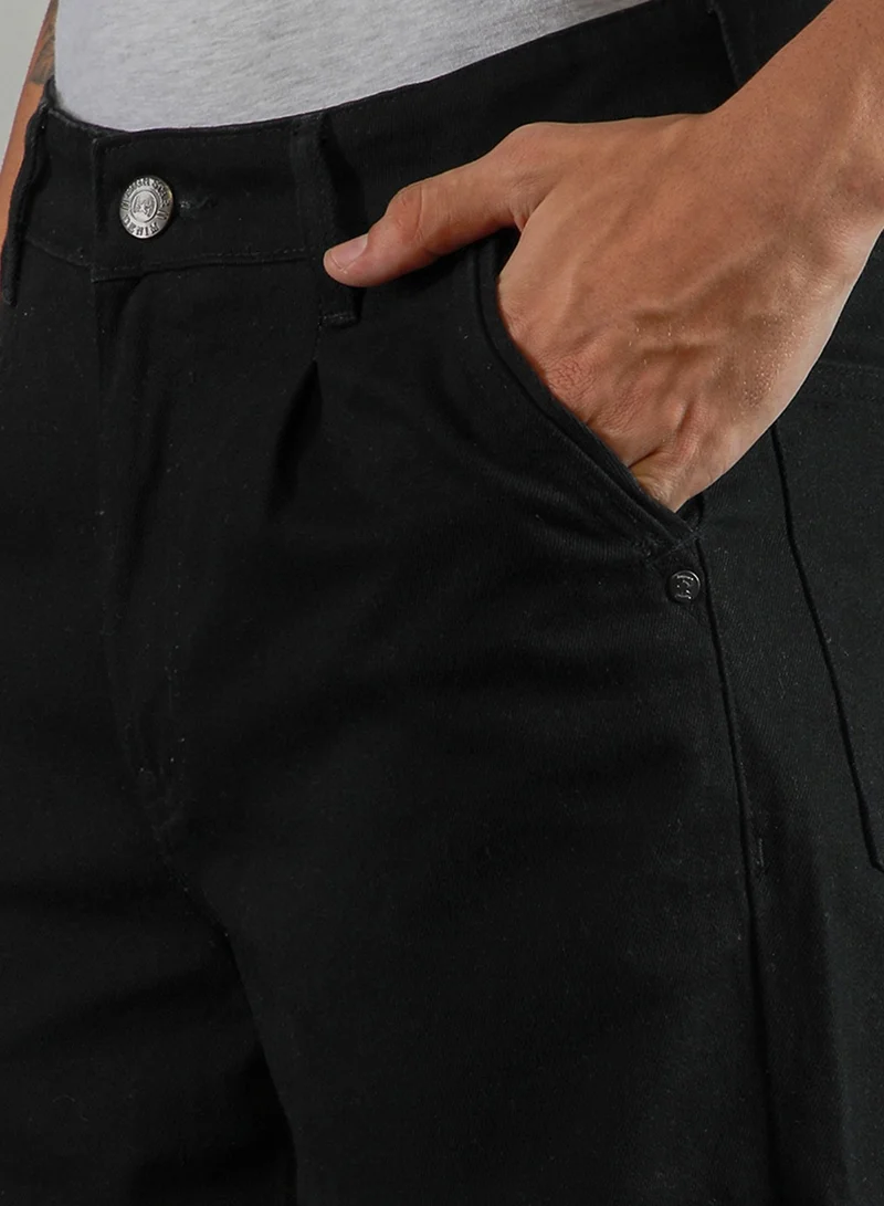 HIGH STAR Men's Black Straight Fit Clean Look Cotton Jeans