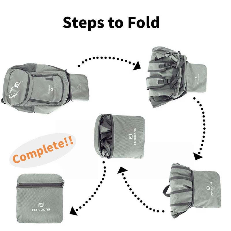Fengdong 35L Lightweight Foldable Waterproof Packable Travel Hiking Backpack Daypack For Men Women Grey - Image 3
