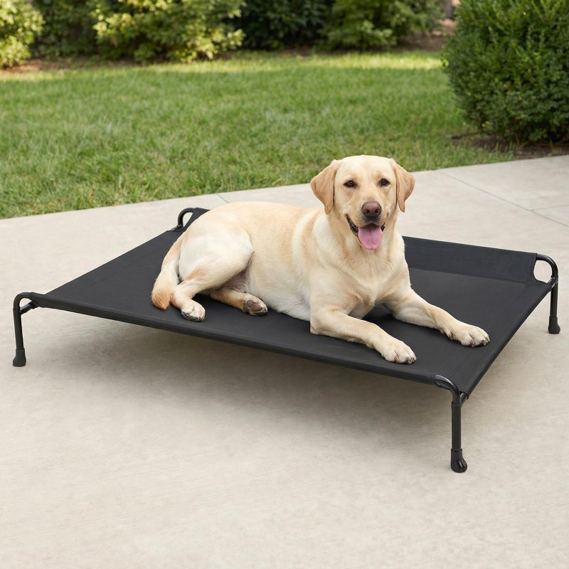 Veehoo Outdoor Dog Bed, Raised Dog Beds for Large Dogs, Elevated Dog Bed with Headrest, Washable Cooling Pet Cot with Non-Skid Feet, Breathable Pet Hammock for Indoor or Camping, 41", Black - Image 1