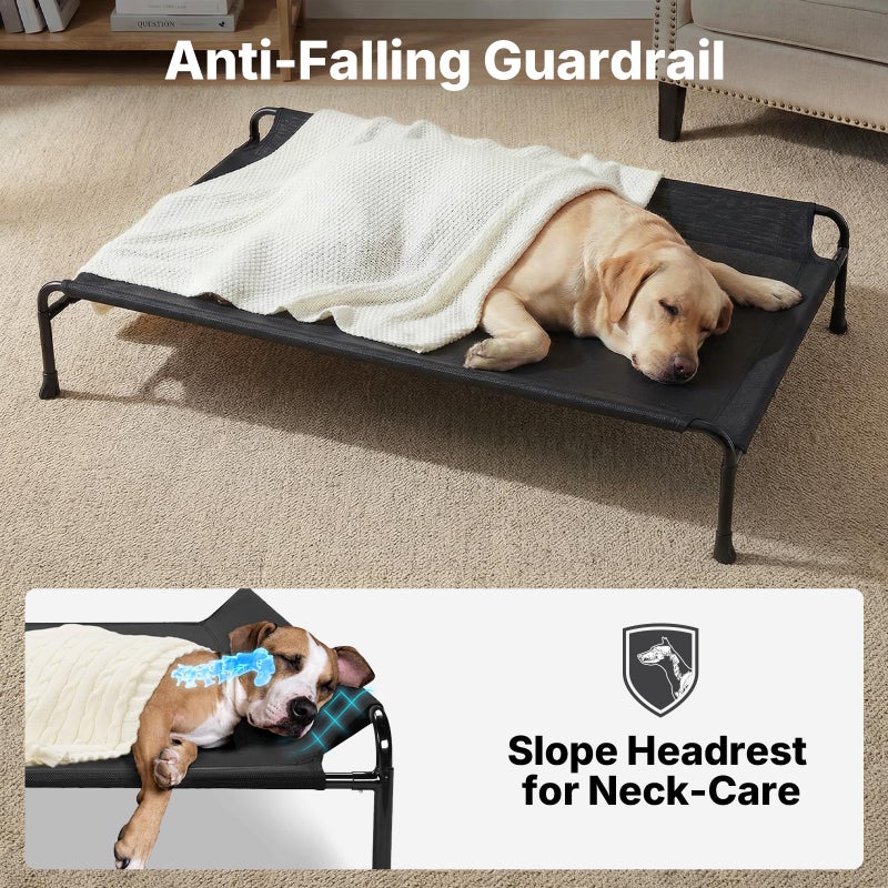Veehoo Outdoor Dog Bed, Raised Dog Beds for Large Dogs, Elevated Dog Bed with Headrest, Washable Cooling Pet Cot with Non-Skid Feet, Breathable Pet Hammock for Indoor or Camping, 41", Black - Image 2