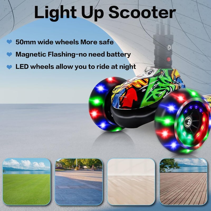 Ssonlun Kids Scooter for Age 3-12, Toddler Scooter with 4 Adjustable Heights, Light Up 3-Wheels Scooter, Shock Absorption Design, Lean to Steer, Balance Training Scooter for Kids - Image 2