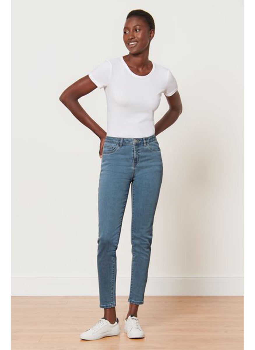 Tchibo Women Skinny Fit High Waist Solid Stretchable Denim Jeans, Blue  - Image 1