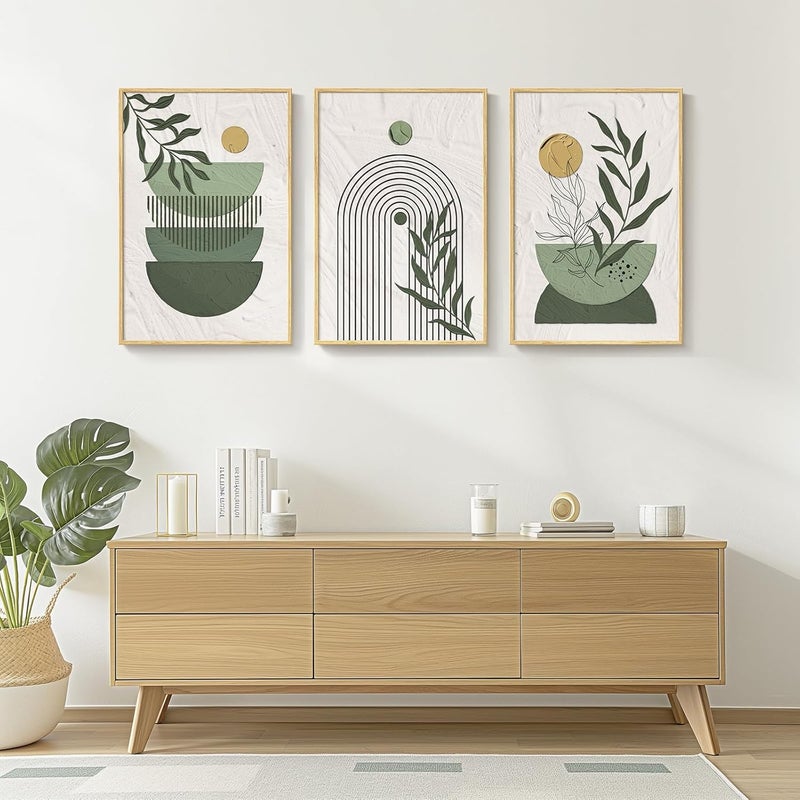 Cuspin Framed Sage Green Boho Canvas Wall Art Set - Image 2