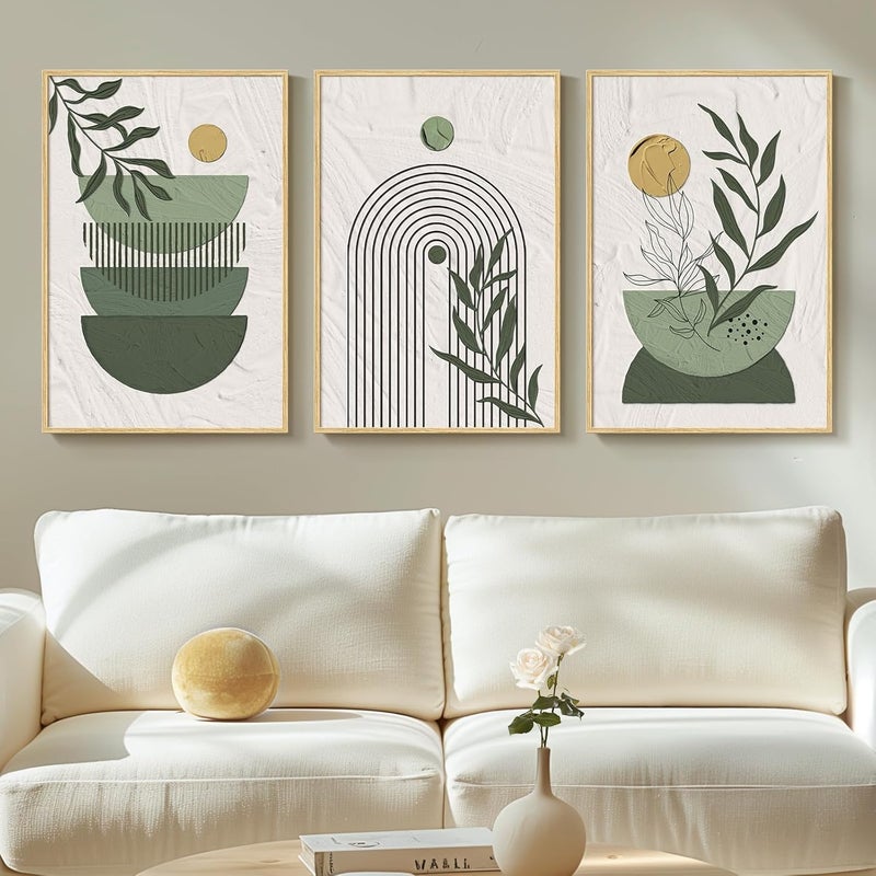 Cuspin Framed Sage Green Boho Canvas Wall Art Set - Image 1