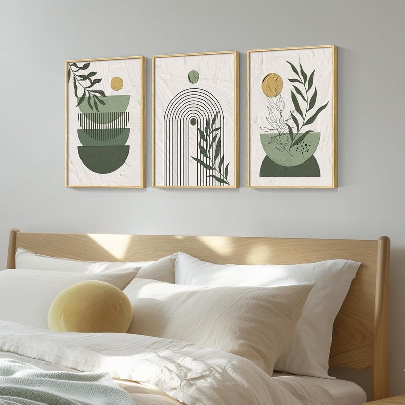 Cuspin Framed Sage Green Boho Canvas Wall Art Set - Image 3