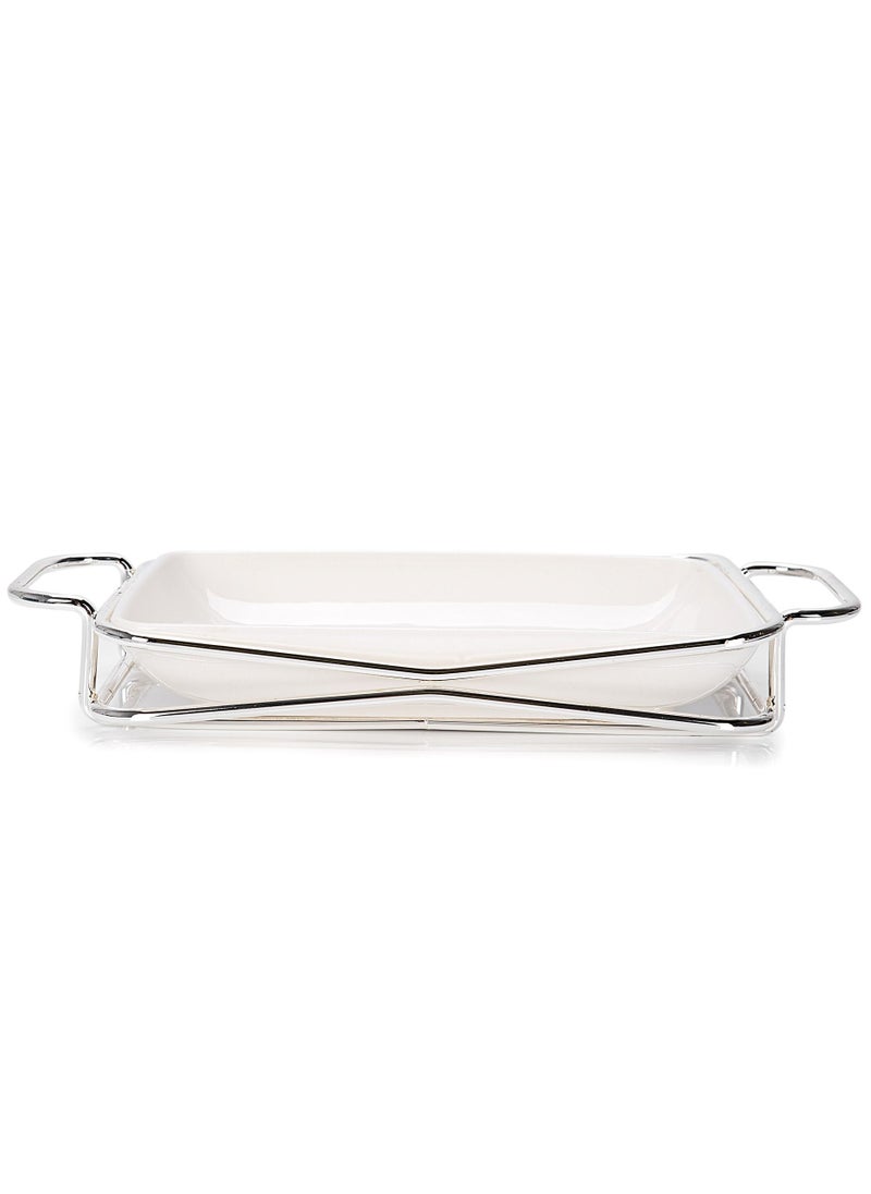 La Mesa RECTANGULAR PLATE WITH STAND SILVER 10"  - Image 3