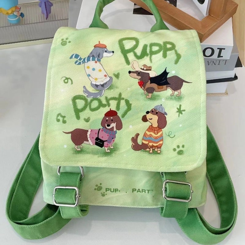 Puppy Party Backpack Schoolbag Student Cute Lightweight Large Capacity Design Sense Canvas Bag Small Backpack - Image 3