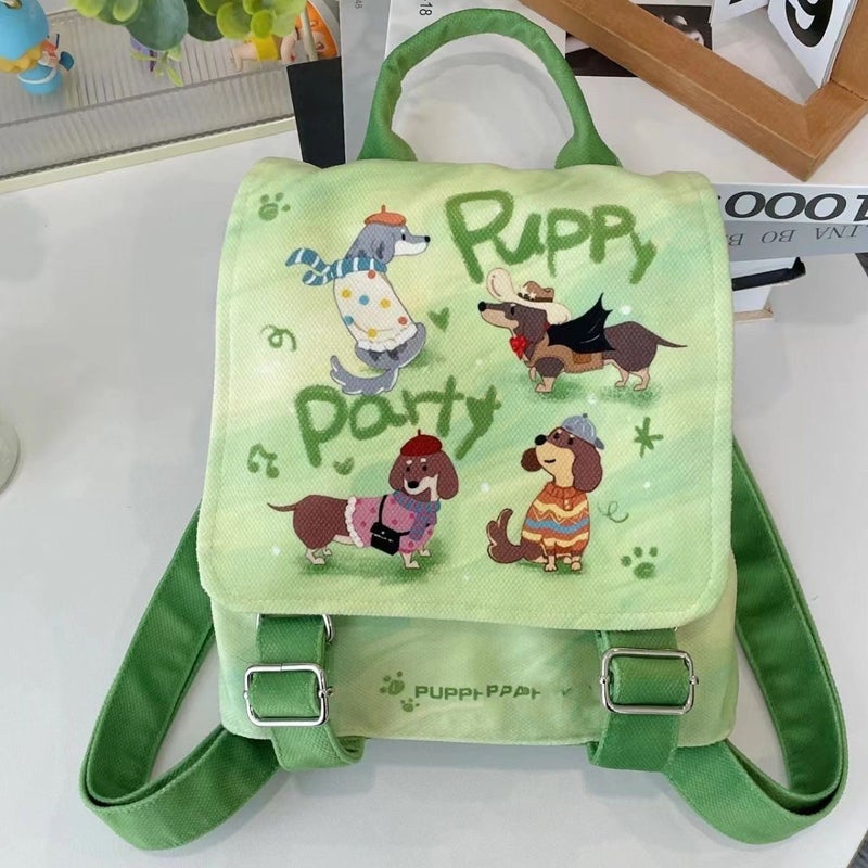 Puppy Party Backpack Schoolbag Student Cute Lightweight Large Capacity Design Sense Canvas Bag Small Backpack - Image 1