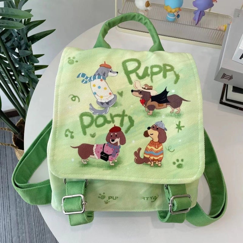 Puppy Party Backpack Schoolbag Student Cute Lightweight Large Capacity Design Sense Canvas Bag Small Backpack - Image 2