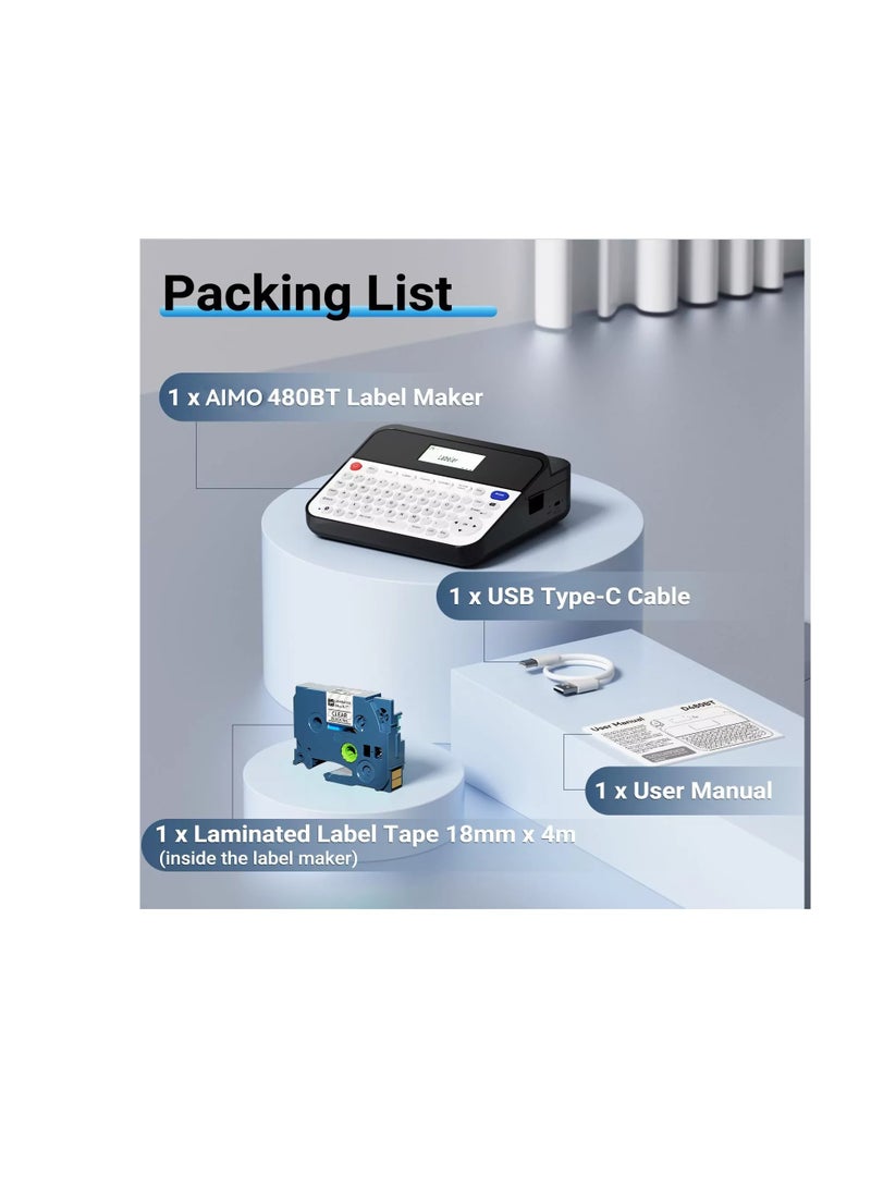 AIMO D480BT ­ Keyboard Label Printer Label Maker Machine with-Tape D480BT Bluetooth Rechargeable Label Maker with . - Image 5