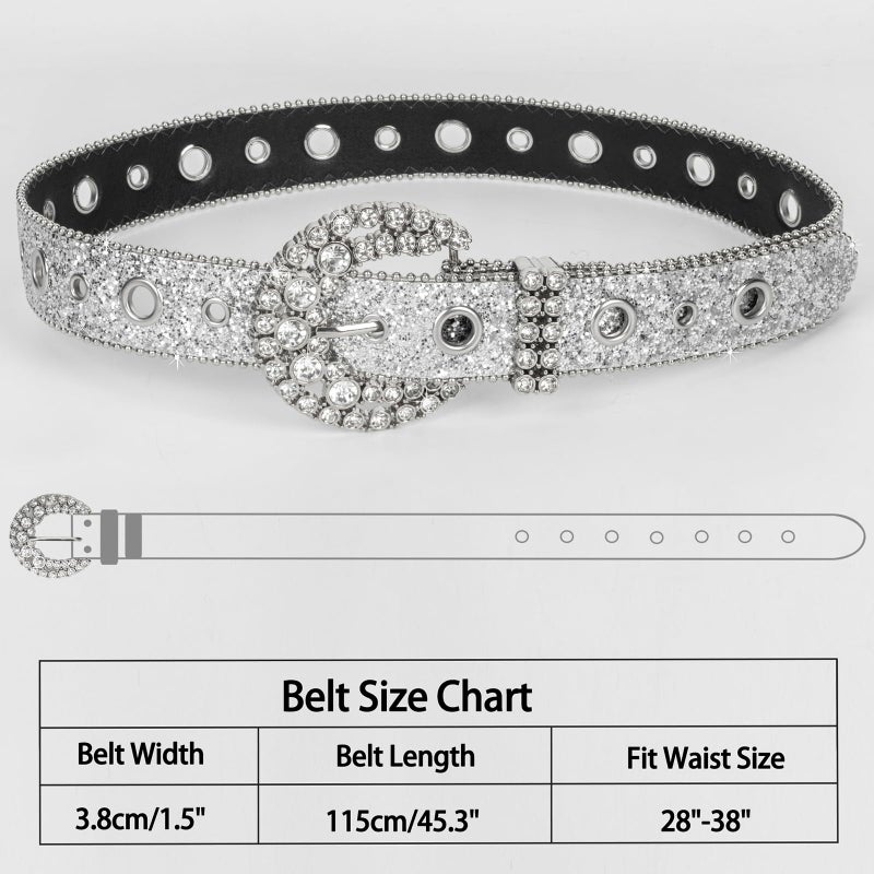 XuoAz Women Rhinestone-Leather-Belts Western-Cowboy-Cowgirl Belt Bling-Diamond Waist Belt for Jeans Pants - Image 4