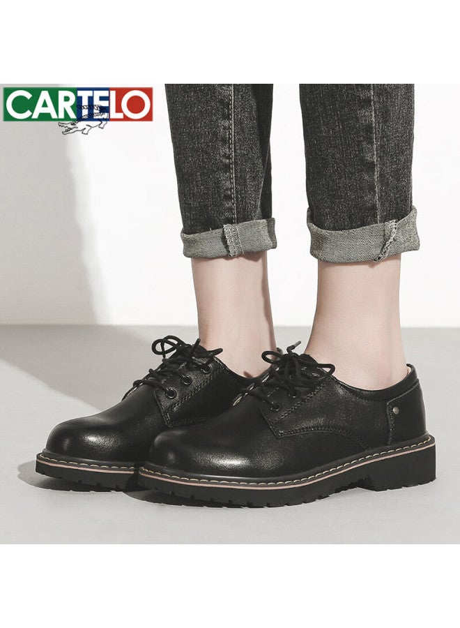 Cartelo British Style Retro Small Leather Shoes Women's Strap Single Shoes Kdlyj-wf031 Black 36 - Image 1