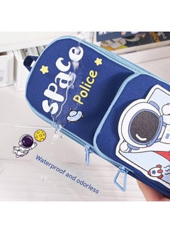 Brand Conquer Brand Conquer Canvas Premium Pencil Case Hang able 6 Layer with 3 Compartment Cute Aesthetic Pencil Case for Girls Large Capacity Pencil Pouch for Kids Cute Stationary Gift for Kids(Space Police LUE)  - Image 5