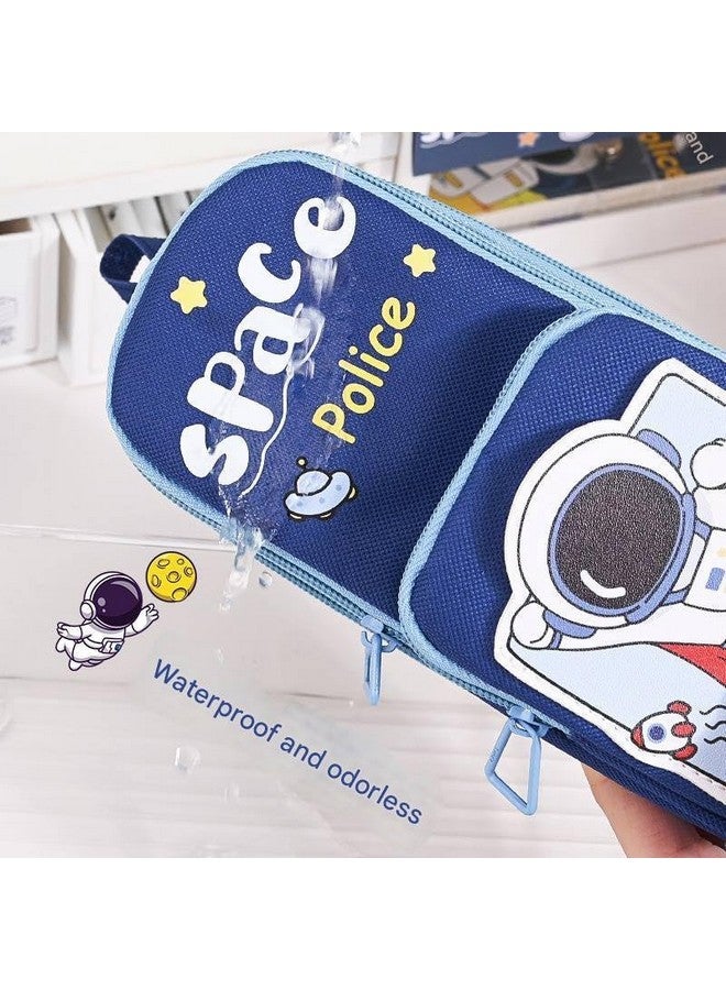 Brand Conquer Brand Conquer Canvas Premium Pencil Case Hang able 6 Layer with 3 Compartment Cute Aesthetic Pencil Case for Girls Large Capacity Pencil Pouch for Kids Cute Stationary Gift for Kids(Space Police LUE) - Image 5
