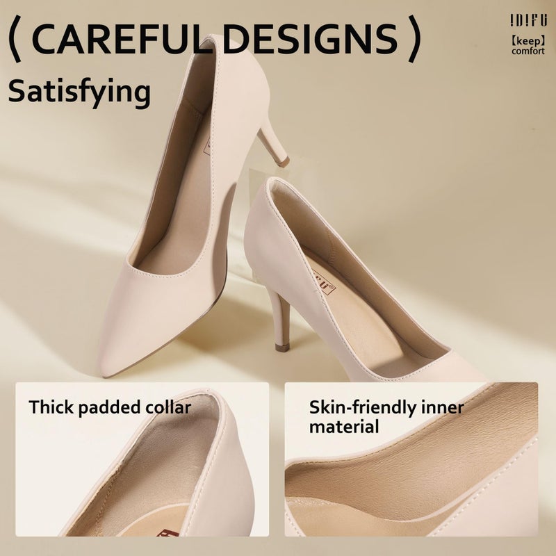 IDIFU Nude High Heels Pumps Closed Toe Heels Women's Pumps Stiletto Pointed Toe Dress Shoes Wedding Prom Bridal Work Office Bride Trendy Dressy Comfortable Classic Pumps Shoes(Nude Nubuck,7) - Image 5