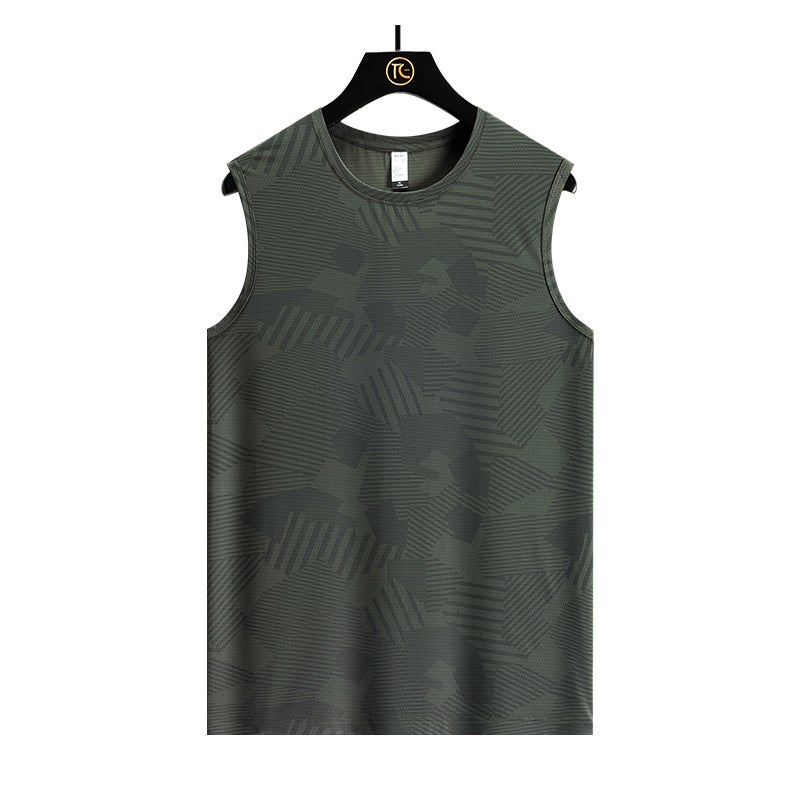 Summer Camouflage Ice Silk Vest Men'S Plus Size Round Neck T-Shirt Youth Trendy Thin Elastic Quick-Drying Sleeveless Outdoor T-Shirt - Image 1