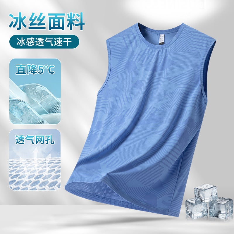 Summer Camouflage Ice Silk Vest Men'S Plus Size Round Neck T-Shirt Youth Trendy Thin Elastic Quick-Drying Sleeveless Outdoor T-Shirt - Image 3