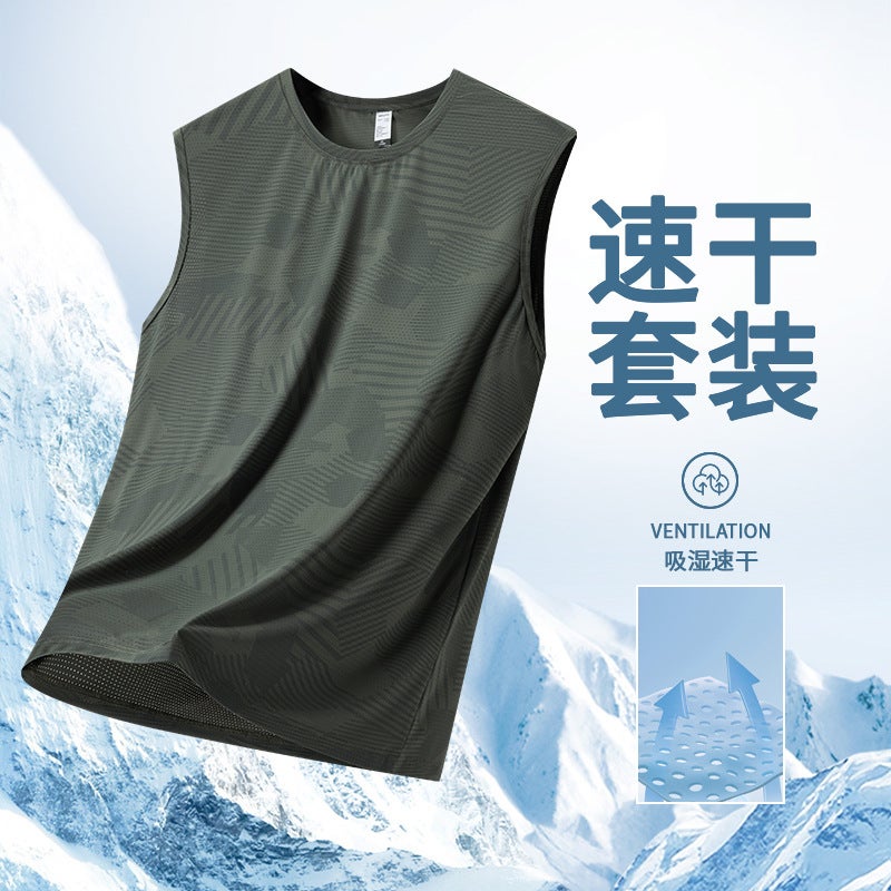 Summer Camouflage Ice Silk Vest Men'S Plus Size Round Neck T-Shirt Youth Trendy Thin Elastic Quick-Drying Sleeveless Outdoor T-Shirt - Image 5