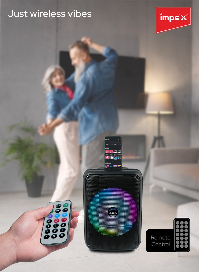 Impex Portable Trolley Speaker | 8-Inch Bluetooth Karaoke Party Speaker with LED Display | 800W PMPO PA System with Wireless Mic, LED Lights, TWS, BT/FM/USB/TF/AUX | 1800 mAh Rechargeable Battery & Type-C Charging | TS 4001A TS 4001A New Model black - Image 5