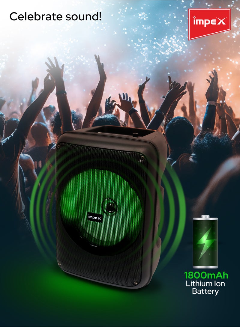Impex Portable Trolley Speaker | 8-Inch Bluetooth Karaoke Party Speaker with LED Display | 800W PMPO PA System with Wireless Mic, LED Lights, TWS, BT/FM/USB/TF/AUX | 1800 mAh Rechargeable Battery & Type-C Charging | TS 4001A TS 4001A New Model black - Image 3