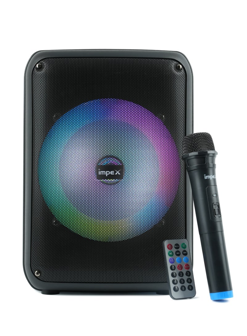 Impex Portable Trolley Speaker | 8-Inch Bluetooth Karaoke Party Speaker with LED Display | 800W PMPO PA System with Wireless Mic, LED Lights, TWS, BT/FM/USB/TF/AUX | 1800 mAh Rechargeable Battery & Type-C Charging | TS 4001A TS 4001A New Model black - Image 1