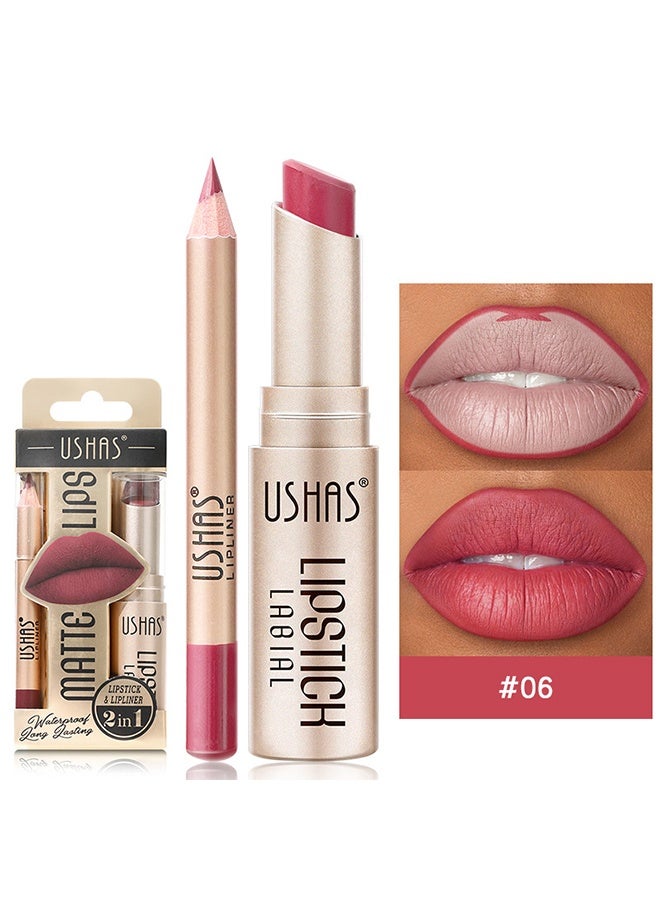 Ushas 2 in 1 Lipstick & Lipliner -Matte Nude Waterproof Lipstick for Women Lip liner Set Long Lasting Lipstick, Matte Lipstick Pen with Lip Liner Set Makeup Kits (06) - Image 2