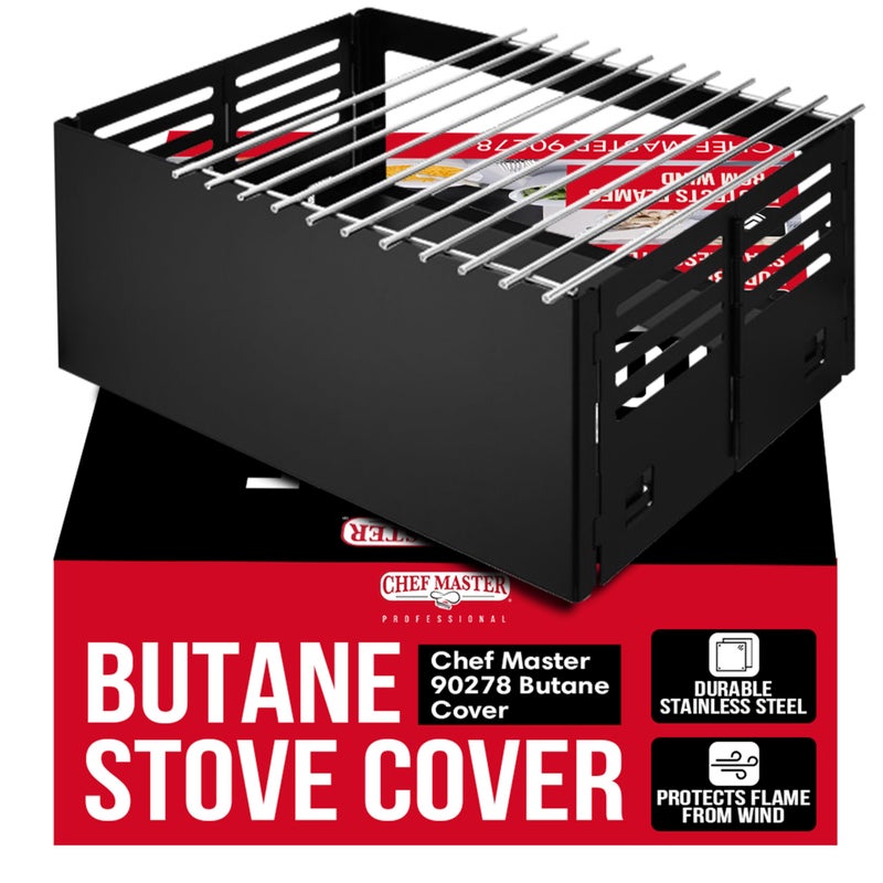 Chef-Master Chef Master Butane Stove Cover - Universal Fit for Any Standard Size - Premium Black Steel Collapsible Camp Wind Guard - Camping Windscreen & Grill Wind Blocker Panel - Outdoor Cooking Accessory 90278 - Image 1