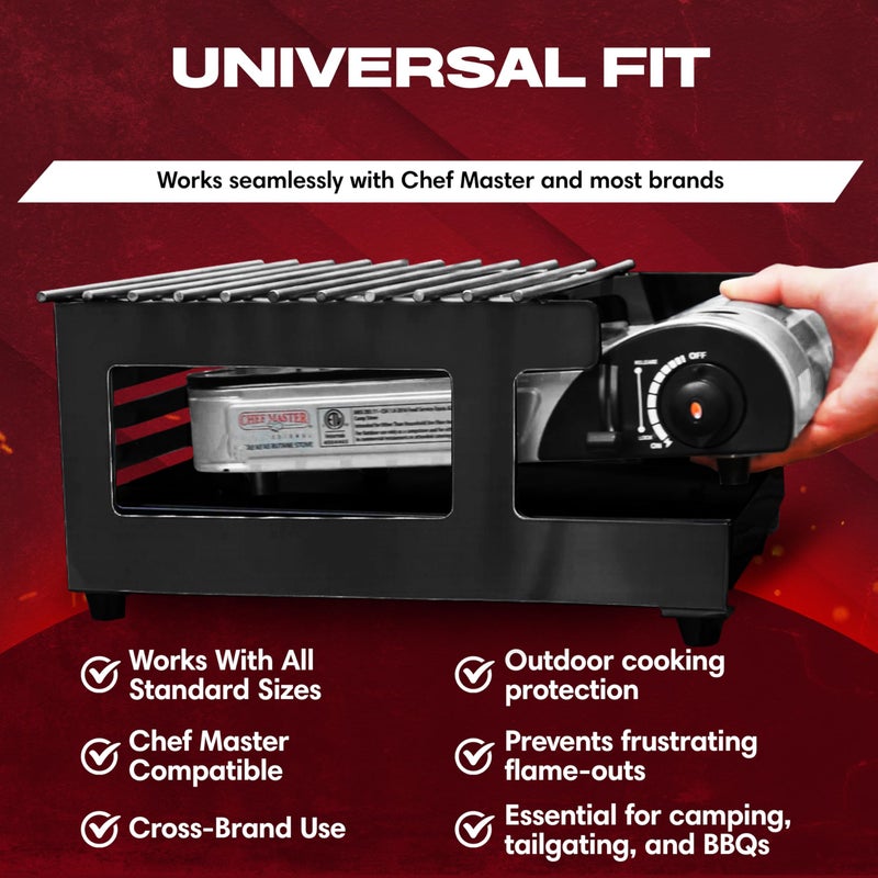 Chef-Master Chef Master Butane Stove Cover - Universal Fit for Any Standard Size - Premium Black Steel Collapsible Camp Wind Guard - Camping Windscreen & Grill Wind Blocker Panel - Outdoor Cooking Accessory 90278 - Image 3