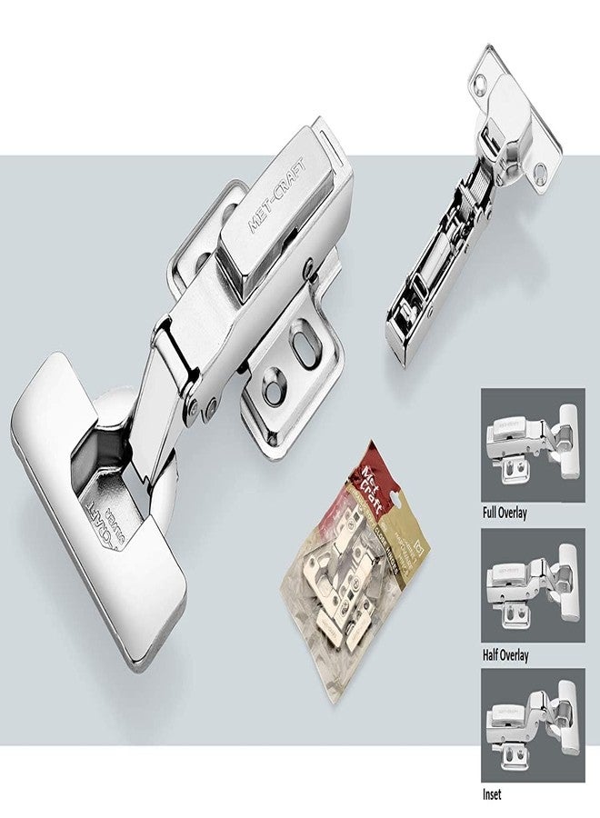 Met Craft Steel Soft Close Hydraullic Clip On Concealed Hinges for Full Overlay Door Pack of 6 Pair (16 Degree Crank, Silver) - Image 3