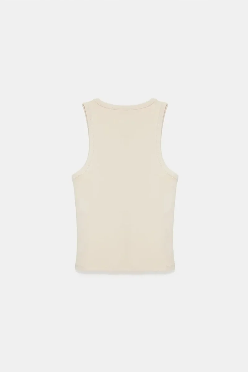Dilvin Beige Natural DILVIN Embroidered Sleeveless Slim-Fit Jersey Blouse for Women | Best Price UAE