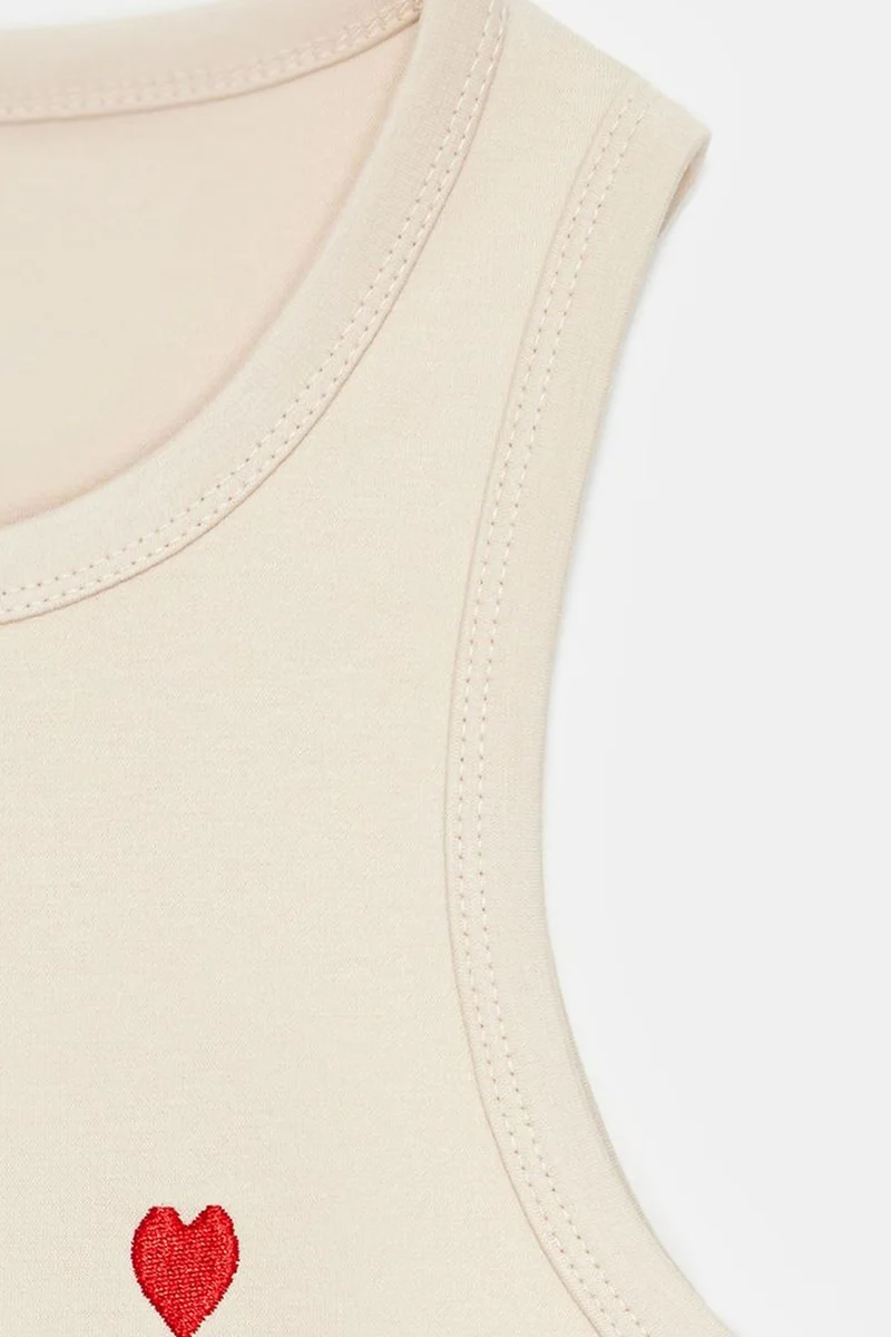 Dilvin Beige Natural DILVIN Embroidered Sleeveless Slim-Fit Jersey Blouse for Women | Best Price UAE