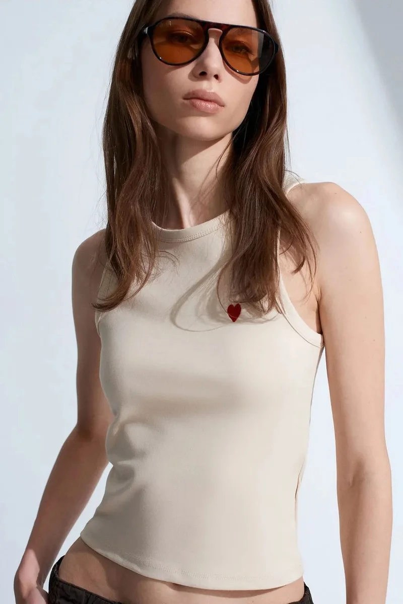 Dilvin DILVIN Embroidered Sleeveless Slim-Fit Jersey Blouse