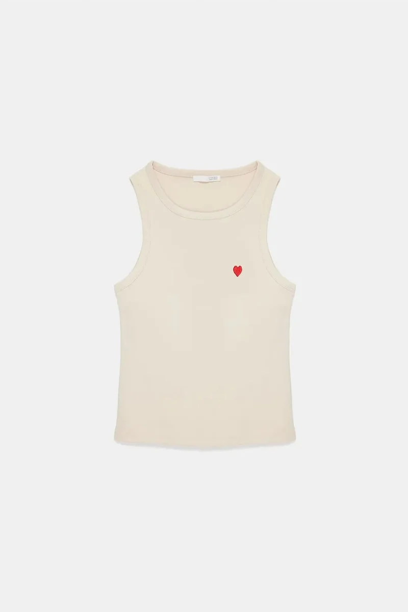 Dilvin Beige Natural DILVIN Embroidered Sleeveless Slim-Fit Jersey Blouse for Women | Best Price UAE