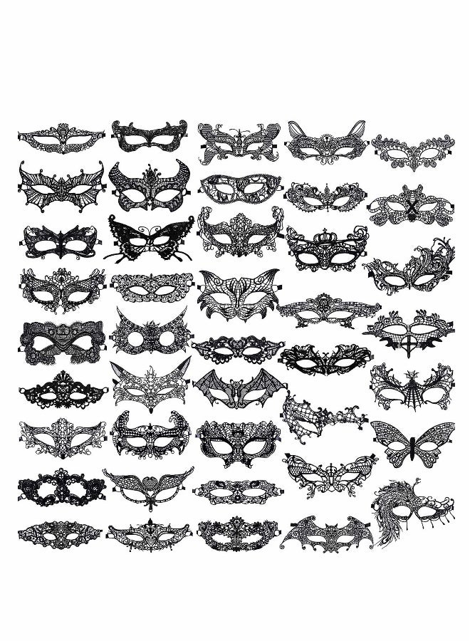 Masquerade Masks 42 Pcs Lace Mask Women Party Ball Venetian for Carnival,  Black - Image 1