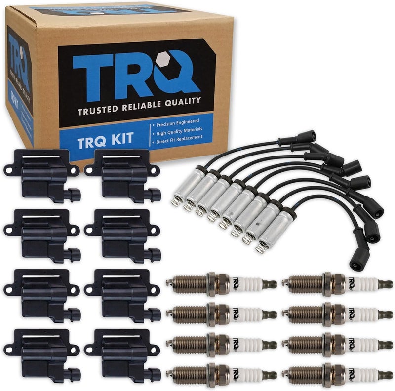 TRQ 17 Piece Ignition Kit with Ignition Coils, Spark Plugs, and Wire Set for Cadillac, Chevrolet, GMC, Hummer, and Isuzu - Image 1