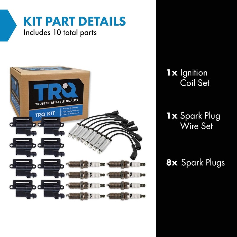 TRQ 17 Piece Ignition Kit with Ignition Coils, Spark Plugs, and Wire Set for Cadillac, Chevrolet, GMC, Hummer, and Isuzu - Image 2