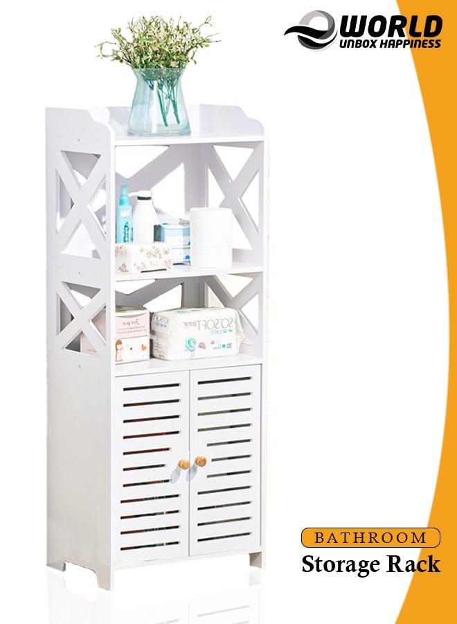 Eworld Waterproof White PVC Floor Cabinet Organizer, Stylish Storage Solution Featuring Shelves, Drawer, Tissue Holder, and Door for Bathroom, Kitchen, Living Room, or Bedroom Accessories, Available in 2 Sizes - Image 1