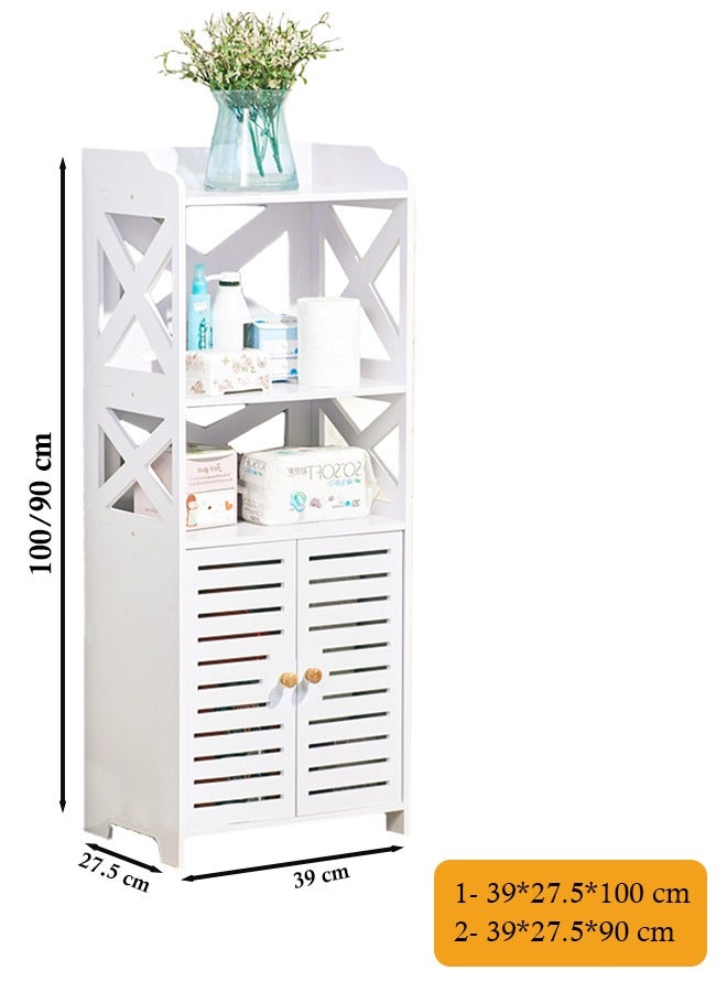 Eworld Waterproof White PVC Floor Cabinet Organizer, Stylish Storage Solution Featuring Shelves, Drawer, Tissue Holder, and Door for Bathroom, Kitchen, Living Room, or Bedroom Accessories, Available in 2 Sizes - Image 2