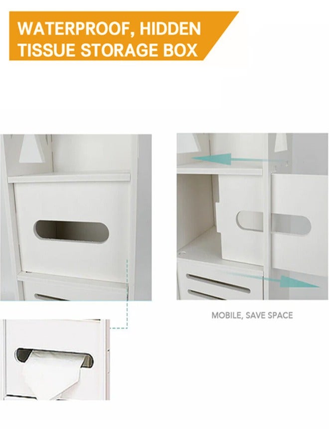 Eworld Waterproof White PVC Floor Cabinet Organizer, Stylish Storage Solution Featuring Shelves, Drawer, Tissue Holder, and Door for Bathroom, Kitchen, Living Room, or Bedroom Accessories, Available in 2 Sizes - Image 3